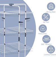 Wireking – support à vêtements pliable et réglable à 3 niveaux, rotation à 360 degrés avec 4 crochets, étendoir pour linge et tissu