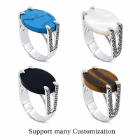 Bague de mariage de luxe en argent sterling 925 avec turquoise naturelle et motif clé grecque pour homme et femme
