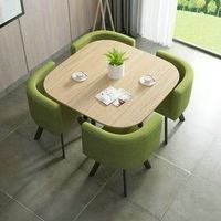 Ensemble de table à manger ronde moderne avec chaises en cuir/tissu, plateau en bois MDF, pliable, 1 table et 4 chaises pour usage domestique et commercial