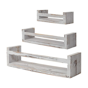 Wooden <b>Wall</b>-<b>Mounted</b> Storage Rack Rectangle White Solid Wood Country Style For Office Bathroom <b>Shelf</b> - Product Image 1