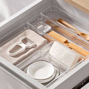 Trong Suốt PET <span class=keywords><strong>Drawer</strong></span> Organizer Set Dresser Bàn Ngăn Kéo Ngăn Chia 4 Kích Thước Phòng Tắm <span class=keywords><strong>Vanity</strong></span> Mỹ Phẩm Trang Điểm Khay Lưu Trữ Thùng - Product Image 2