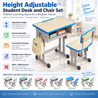 Ensemble bureau et chaise pour étudiants réglables en hauteur, en acier et en bois, mobilier scolaire avec étagère de rangement pour salle de classe et salle d'étude