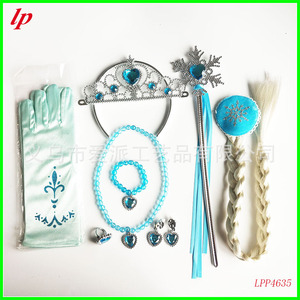 Frozen Princess Crown Snowflake Wand Gloves Necklace Bracelet Ring Earrings <b>Wig</b> <b>Braid</b> Set LPP4635 - Product Image 1