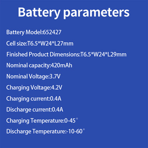 Batterie rechargeable au lithium-ion polymère 3,7 V 420 mAh 652427 avec connecteur de câble JST à 2 broches pour petits appareils électroniques - Product Image 5