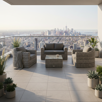 Zeitgenössisches Luxus-Rattan-Gartensofa-Set mit Aluminiumrahmen Umweltfreundliche Outdoor-Sitzgruppe für Villa & Wohnzimmer
