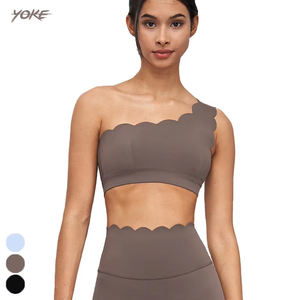 Joch <span class=keywords><strong>Single</strong></span> Shoulder <span class=keywords><strong>Strap</strong></span> Gym Fitness-BH Atmungsaktives Laufen Workout Wear Großhandel Stoßfest Gathered Yoga Sport-BH Frauen - Product Image 1