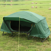 Lit de camping pliable double couche tout-en-un avec protection contre les intempéries et le soleil, lit de camping surélevé avec tente