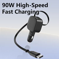 Cargador de Coche Retráctil, Cargador de Coche de Carga Rápida 3 en 1 de 90 W con USB-C y USB-A, Compatible con iPhone, Galaxy, Pixel y Más
