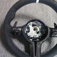 Volant sport en cuir perforé noir personnalisé F10 F30 avec fibre de carbone, forme en D, 3 branches, avec LED J Auto 2024