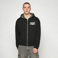 Sweat à capuche réversible camouflage pour homme avec patchs brodés, fermeture éclair intégrale, style streetwear décontracté, avec poignets et ourlet côtelés