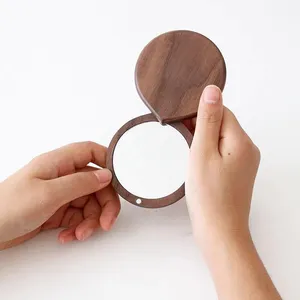 Роскошное деревянное зеркало для макияжа, деревянное зеркало для повседневного использования, портативное складное зеркало для макияжа с одной стороны