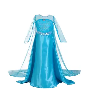 女の子のためのスパンコールエルザプリンセスドレス衣装付きキッズフルレングスドレス卸売低価格
