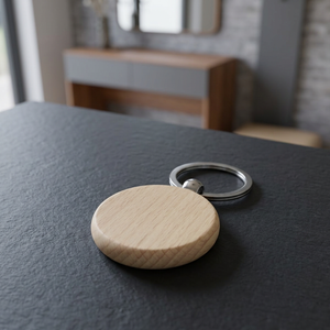 Portachiavi in Legno e Moschettone Senza Marca, Realizzato a Mano in Frassino, Design Rotondo Elegante, Modello 118120-1 per Promozioni - Product Image 2