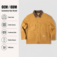 Veste de travail en toile lavée pour hommes, col rabattu en velours côtelé, multi-poches, boutonnée, logo personnalisé, respirante et imperméable, vente en gros