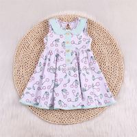 Boutique de vêtements pour enfants dernier modèle avec impression personnalisée vêtements pour enfants vente en gros de robe à volants pour fille avec bouton