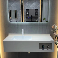 Style moderne maison salle de bain vanité plaque de roche comptoir en céramique bassin évier en céramique avec LED intelligente pour hôtel