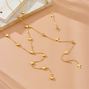 Gold Plated Stainless Steel Flower Heart Y Shape Necklace For Women Gift Jewelry - Product Image 2