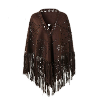 Ecowalson couleur unie évider Floral daim gland Triangle châle femmes Vintage bohème plage Cardigan Boho frange Ponchos