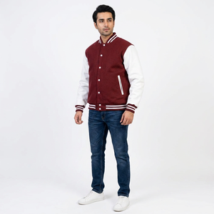Blouson universitaire pour homme, col montant, laine/polyester, hiver, logo personnalisé, broderie frontale, respirant, vente en gros - Product Image 1