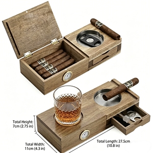 Cendrier en bois personnalisé, boîte humidor à cigares en bois, fabricant de coffrets cadeaux pour cigares avec cendrier et support pour verre à whisky, fournisseur Vietnam - Product Image 5