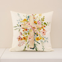 Housse de coussin décorative YINUAN Joyeuses Pâques, motif lapin, fleur et croix, pour canapé, printemps