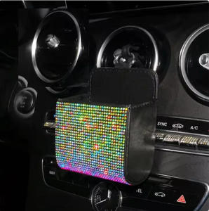 Caja de almacenamiento para coche con diamantes, soporte para <span class=keywords><strong>teléfono</strong></span>, para rejilla de ventilación, multifunción, de cuero, con diamantes, bolsa de <span class=keywords><strong>basura</strong></span> - Product Image 4
