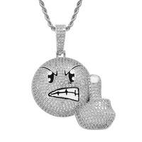 Collier pendentif Hip Hop en alliage et strass CZ, motif émoji doigt d'honneur en colère