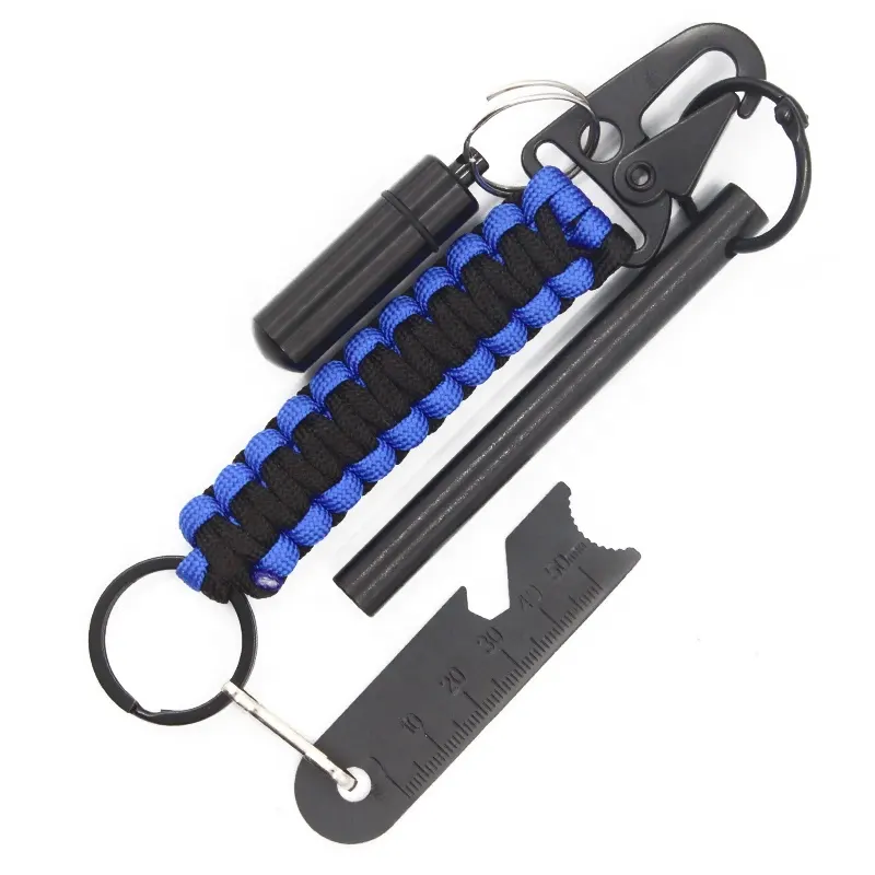 Multifunction Survival Fire Starter Kit Paracord Keychain Tools for Camping Preparedness