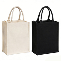 Sac en toile laminé beige noir personnalisé Logo imprimé personnalisé Sac en toile de shopping en coton épaissi
