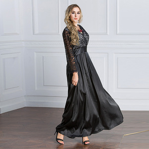 Venta caliente Tallas grandes Ropa <span class=keywords><strong>de</strong></span> mujer Estilo Costura <span class=keywords><strong>de</strong></span> encaje Manga tres cuartos Ropa <span class=keywords><strong>de</strong></span> noche Vestido largo 6016 - Product Image 3