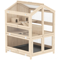 Jaula de madera para hámster, casa para animales pequeños con plataforma de malla de alambre, bandeja extraíble, techo inclinado, multinivel, para mascotas de interior