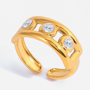 18K Gold Stainless Steel Zircon <b>Open</b> <b>Ring</b> Geometric Shape Prong Setting Unisex Fashion Jewelry Gift - Product Image 1