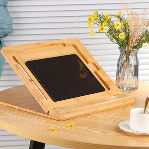Support en bois de bambou pour étui iPad 2022, support de <span class=keywords><strong>tablette</strong></span>, fixation de page de dessin, support de plaque de cuisine, base - Product Image 3