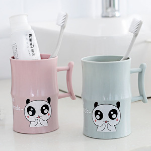 Cartoon Panda Toothbrush Cup For Children And Couples With Handle Home Use PP <b>Material</b> Nordic Color Design - Product Image 1