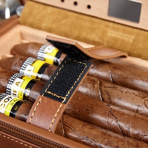 Four-Pack Mellow Cigar Travel Humidor case Leather Cigar case with Cedar Wood Lining - Product Image 3