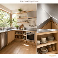Meubles de cuisine extérieurs modernes en acier inoxydable, ensemble complet intelligent avec robinet, charnières et évier modulaire écologique pour appartement