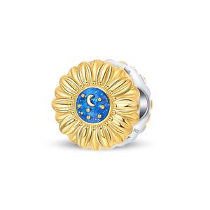 Pendentif Breloque Fleur d'iris, Tournesol Nuit Étoilée, Perles à clip, Accessoire DIY pour bracelet, en Cuivre plaqué argent avec Zircon et Cœur, Nouveau style - Product Image 5