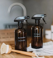 Kustom Baru 500Ml Botol Kaca Pembersih Rumah Kosong dengan Pelindung Silikon Antiselip dengan Penyemprot Yang Dapat Diganti untuk Mencuci Tangan