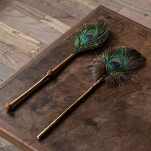 <span class=keywords><strong>Plumeau</strong></span> à manche en bambou naturel style rétro avec plumes de paon et d'autruche - Product Image 5