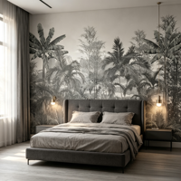 Papier peint mural auto-adhésif imperméable vintage gris avec motif de palmiers tropicaux, jungle, forêt tropicale pour la décoration murale de la chambre, du café, de l'hôtel