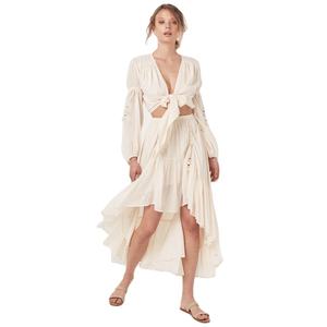 ผ้าฝ้ายอินทรีย์สูงต่ำ Ruffle กระโปรง Boho สุภาพสตรี Frill Ruched Maxi กระโปรง - Product Image 1