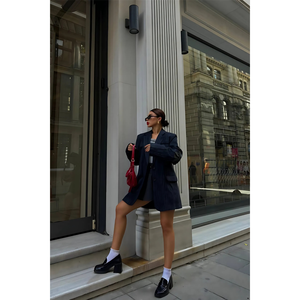 Cashmere <b>Blazer</b> Jacket <b>Navy</b> <b>Blue</b> Full Sleeve Woven Fabric Autumn Women's Coat - Product Image 6