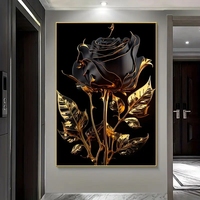 Impresión en lienzo de arte de pared de Rosa negra y dorada, decoración de pared Floral elegante para sala de estar, módem, pintura abstracta para decoración del hogar