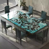 Ensemble de table à manger rectangulaire moderne de luxe en marbre naturel pliable avec motif marbré pour la maison, l'appartement, la villa, l'hôtel