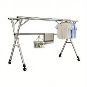 Adjustable 3-Tier Foldable Metal <b>Clothes</b> Drying <b>Rack</b> With 20 Hooks For Indoor Outdoor Use X-Shape Design Minimalist Style - Product Image 1