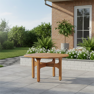 Table basse pliable Elega, imperméable et résistante aux UV, rehausse l'ambiance extérieure, design en lattes de teck arrondies offrant une résistance durable - Product Image 6