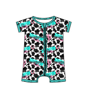 Pre-ordenar: Pelele de moda personalizado para bebés y niños pequeños, con estampado de vacas estilo <span class=keywords><strong>vaquero</strong></span> del oeste, de manga corta, elástico, con cremallera, tipo pijama corto. - Product Image 6