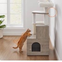 Arbre à chat en bois de luxe peu encombrant avec armoire à litière cachée à plusieurs niveaux