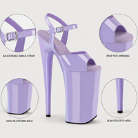 Chaussures de pole dance sexy pour femmes, talons aiguilles ultra-hauts de 26 cm, bout ouvert, bride à la cheville avec boucle, sandales de scène en PU verni