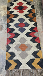 Handwoven Boho Geometric <b>Runner</b> <b>Rug</b> | Wool Jute Tribal Kilim <b>Hallway</b> Carpet for Southwestern Farmhouse Home Decor Bedroom - Product Image 2